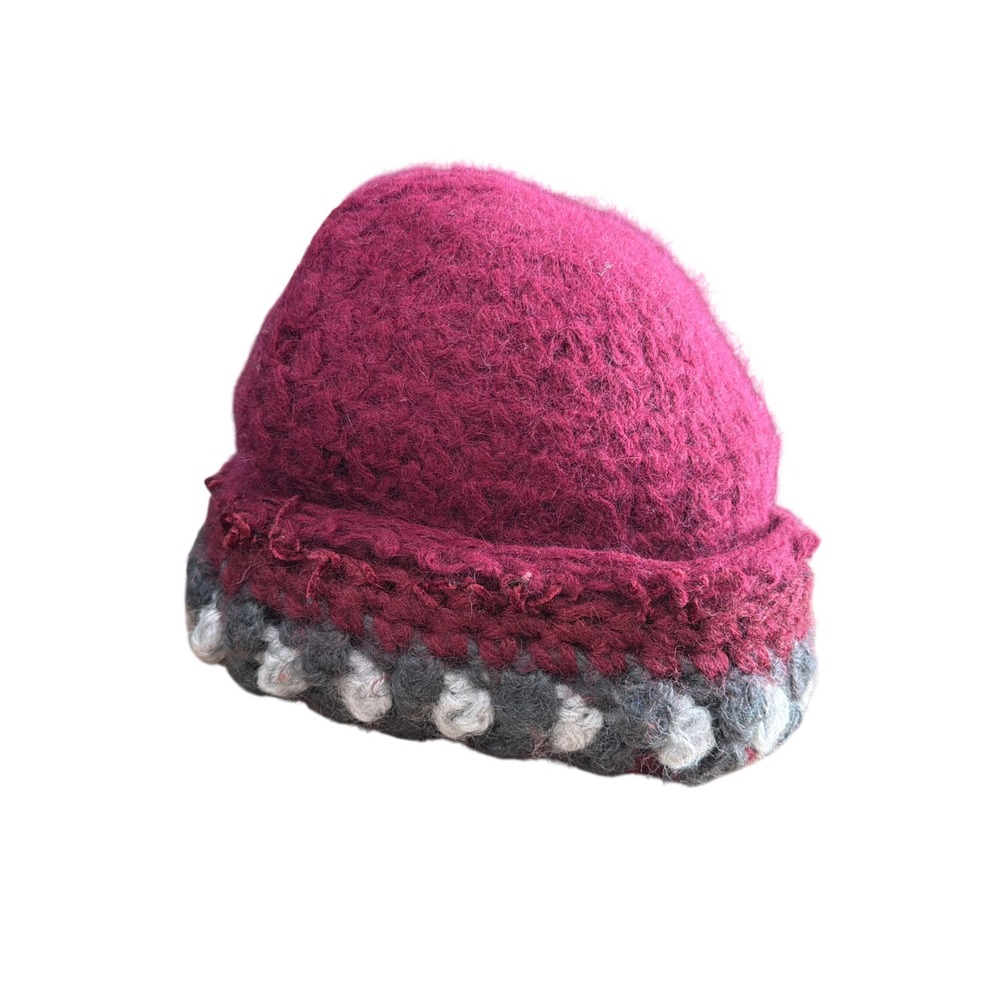 Vintage Handarbeit Angora Beanie Hat Burgundy Boho Gorpcore Whimsigoth Retro